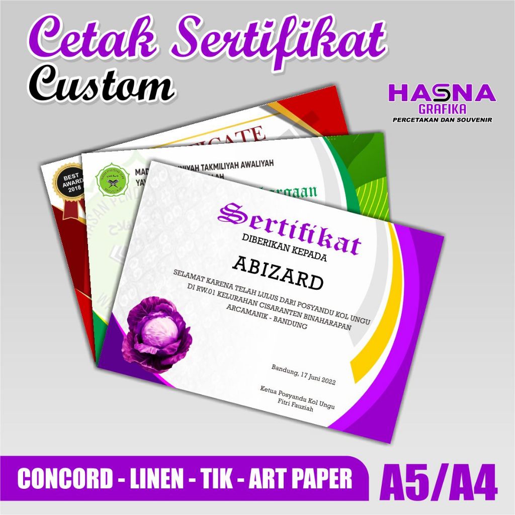 

Custom Sertifiikat / Cetak Sertiifikat Custom / Print Seertifikat / Piagaam / Penghargaan.