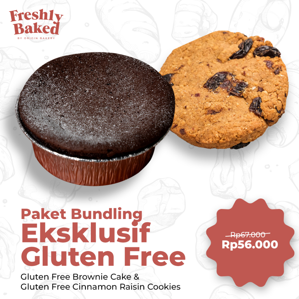 

Eksklusif Bundling Gluten Free: Gluten Free Brownies Cake + Cinnamon Raisin Cookies (Single Pack)