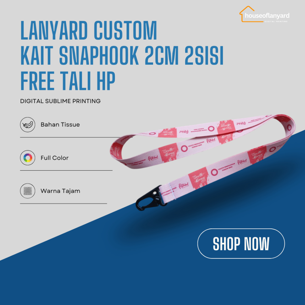 

Cetak Lanyard Custom 2cm Kait Snaphook Bahan Tissue Full PrintingTali Gantungan HP