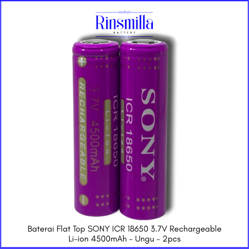 Batre/Baterai Flat Top SONY ICR 18650 3.7V Rechargeable Li-ion 4500mAh - Ungu - 2pcs