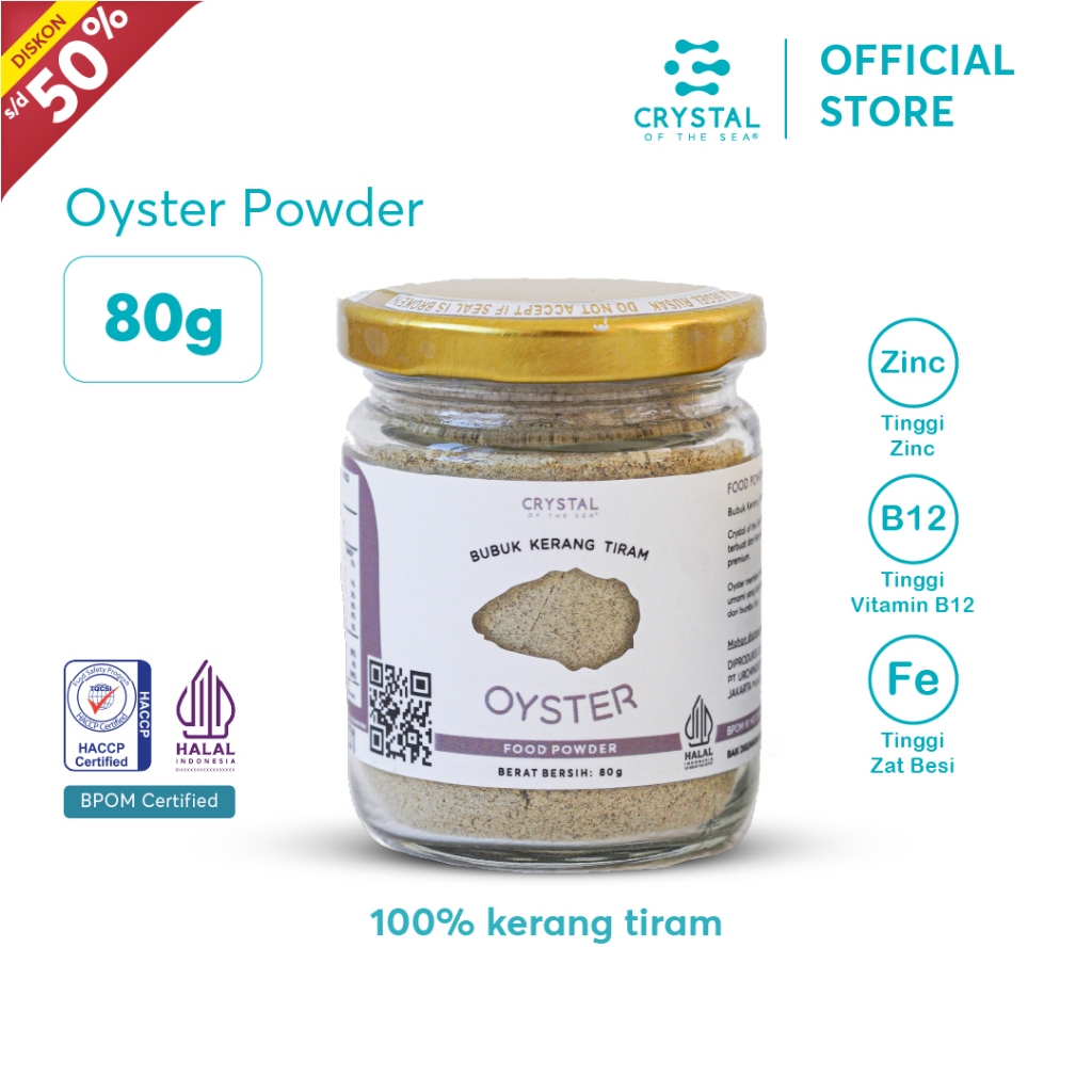 

CRYSTAL OF THE SEA Oyster Bubuk Kerang Tiram Halal BPOM 80GR Serbuk Tabur Food Powder Bumbu Kaldu MPASI Non MSG 093
