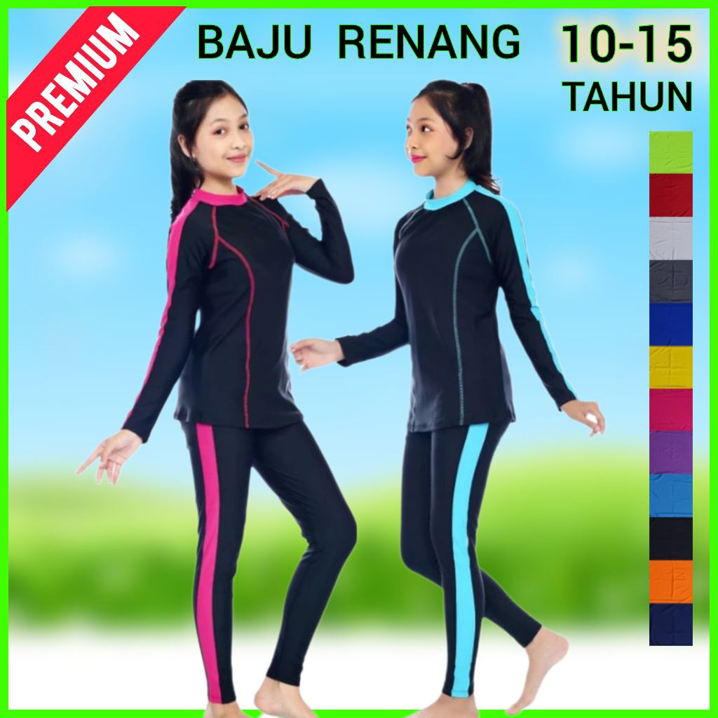 10-15 Tahun Setelan Baju Renang Anak Perempuan Lengan Panjang Motif Cantik Stelan Pakaian Berenang A