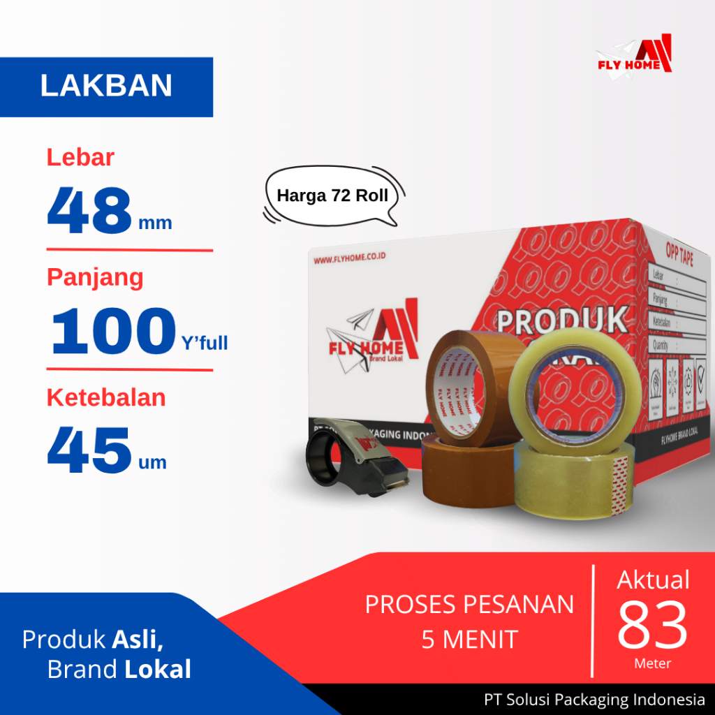 

FLYHOME Lakban bening coklat 2inci 100yard 48x100 yard 1dus 72roll ukuran FULL CARGO
