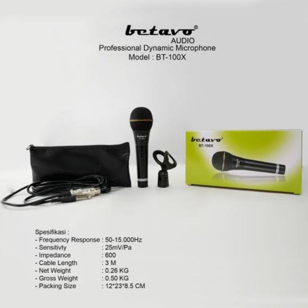 MIC CABLE BETAVO BT-100X PROFESIONAL DYNAMIC MICROPHONE PLUS KABEL BT 100 X