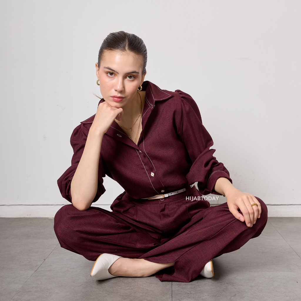 Valsa Shirt HT by Fashiontoday - Kemeja Premium Wanita Lengan Panjang Puff Contrast Stitching - Bisa