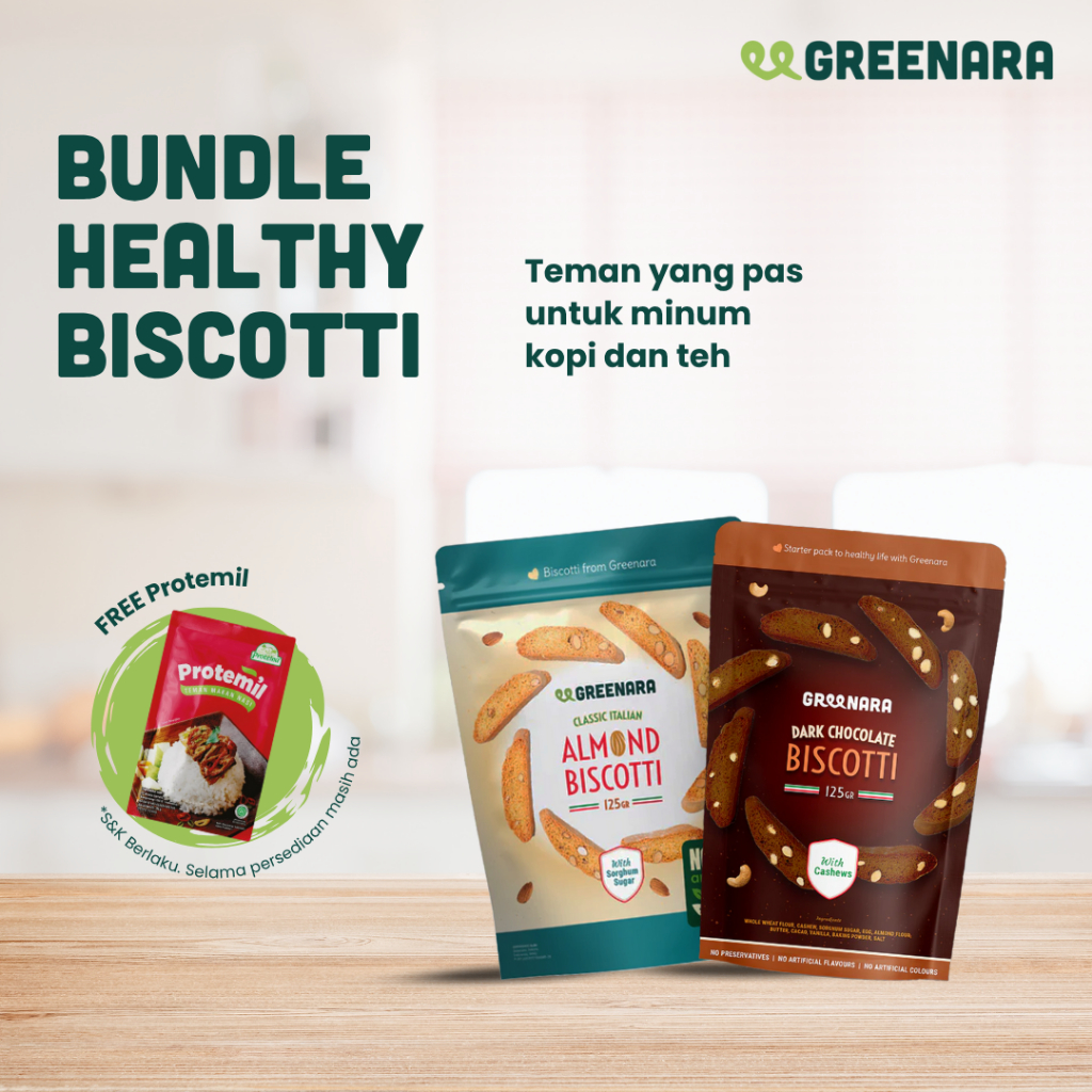 

BUNDLE Greenara Biscotti Dark Chocolate & Italian Almond (110cal/Serv) / Biskuit Sehat Less Gluten