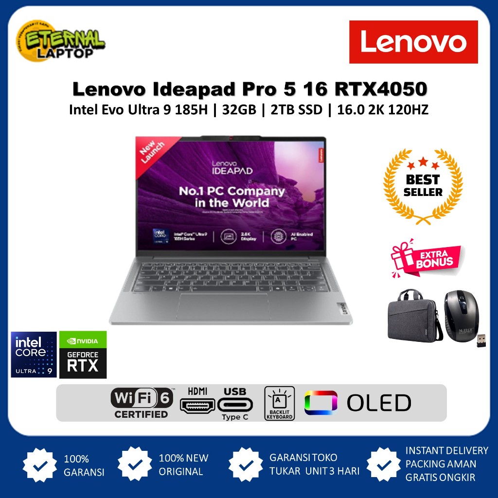 Laptop Lenovo Iddeapad Pro 5i 16 Intel Ultra 7 155H RTX3050 - 6GB Ram 16GB DDR5 2TB SSD Touchscreen
