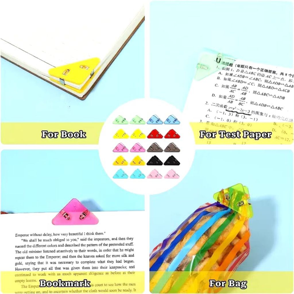 

FGT Paper Clip Segitiga Warna-Warni Klip Sudut Penjepit Buku Akrilik Penjepit Kertas Binder Plastik Clips Book