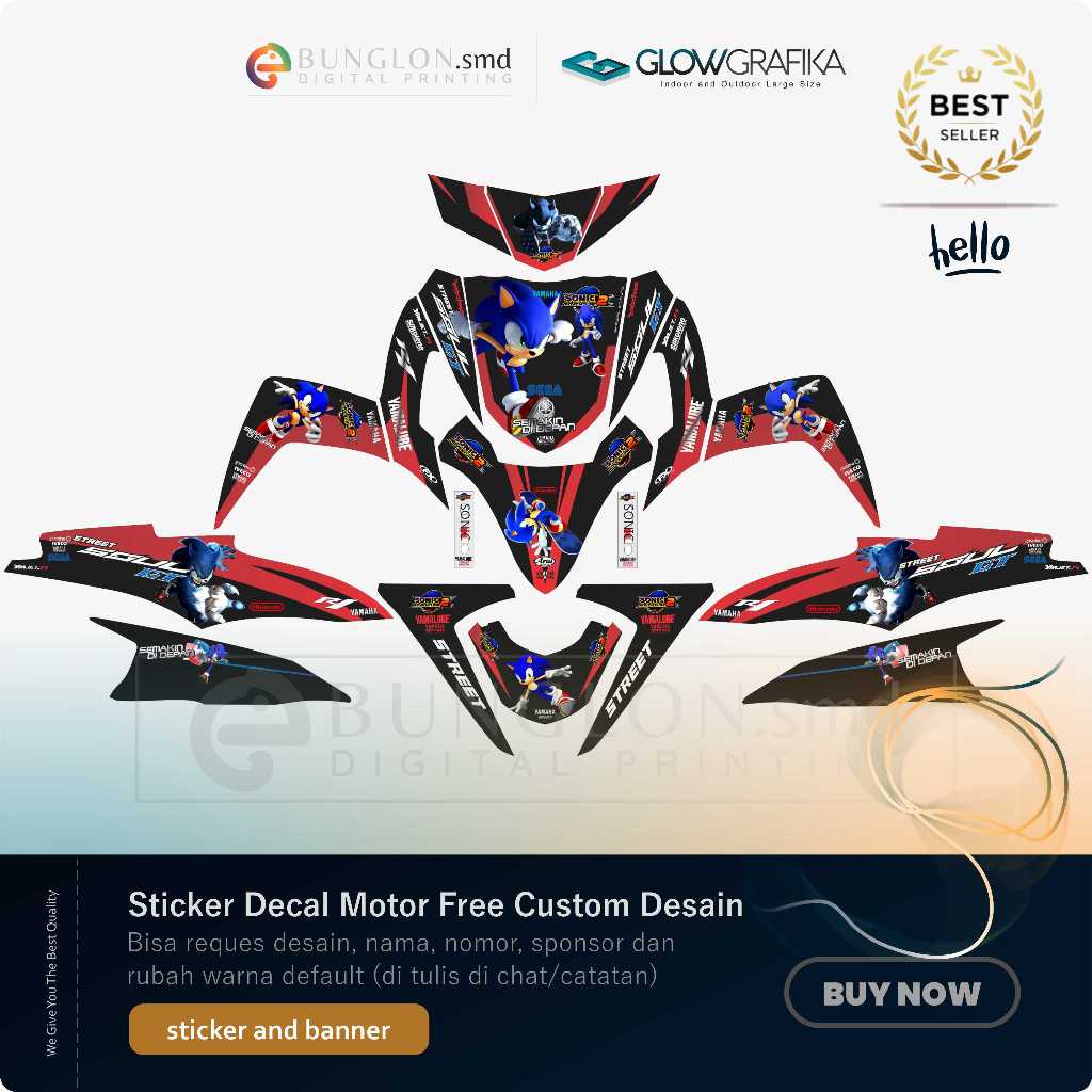 DECAL STIKER MOTOR CUSTOM YAMAHA MIO SOUL GT EDISI  SONIC HITAM MERAH