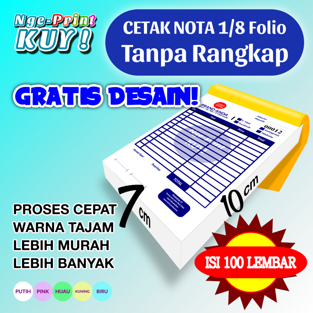 

Nota 1 Ply Berbagai Ukuran Bahan HVS F4 Per Rim