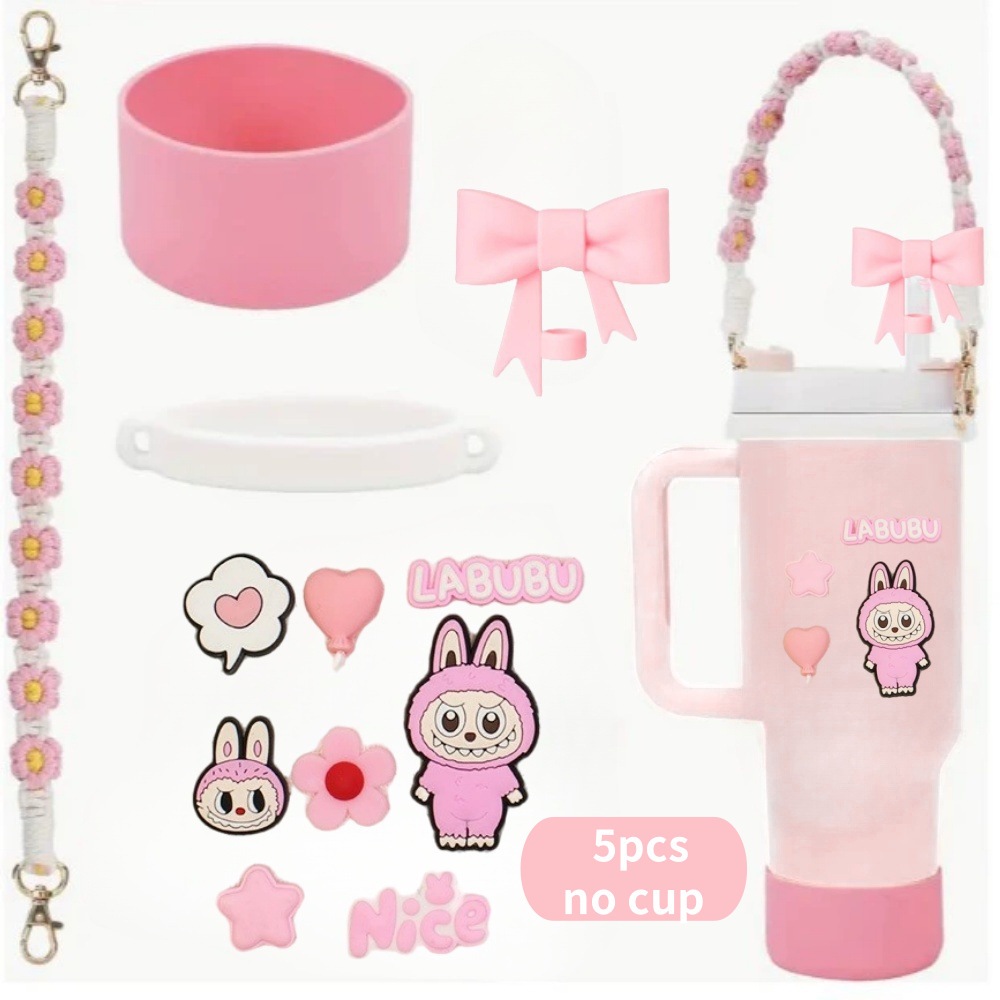 Aksesories Komplit Botol Stanley Labubu Set Silicone Ring Loop Boots Tali Gantungan Tutup Botol Minu