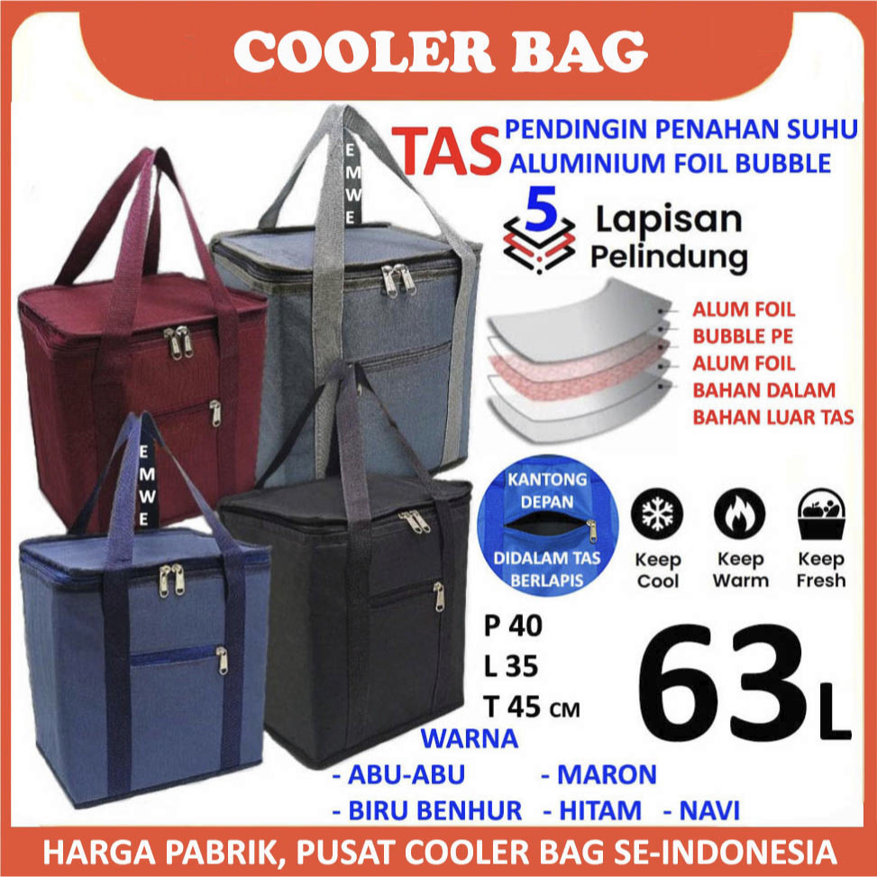 63L Cooler Thermal Bag Tas Pendingin Frozen Termal antar go food makanan online Perlengkapan Bekal L