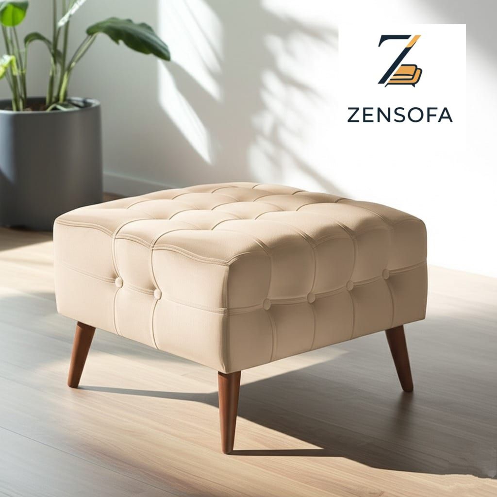 ZENSOFA –Sofa puff kotak kancing kaki kayu jati