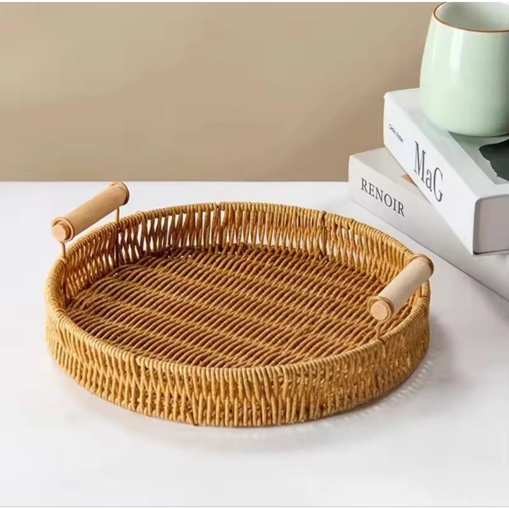 Tatakan Nampan Rotan / Nampan Aesthetic/ Nampan Rotan / Nampan Saji Kue Buah
