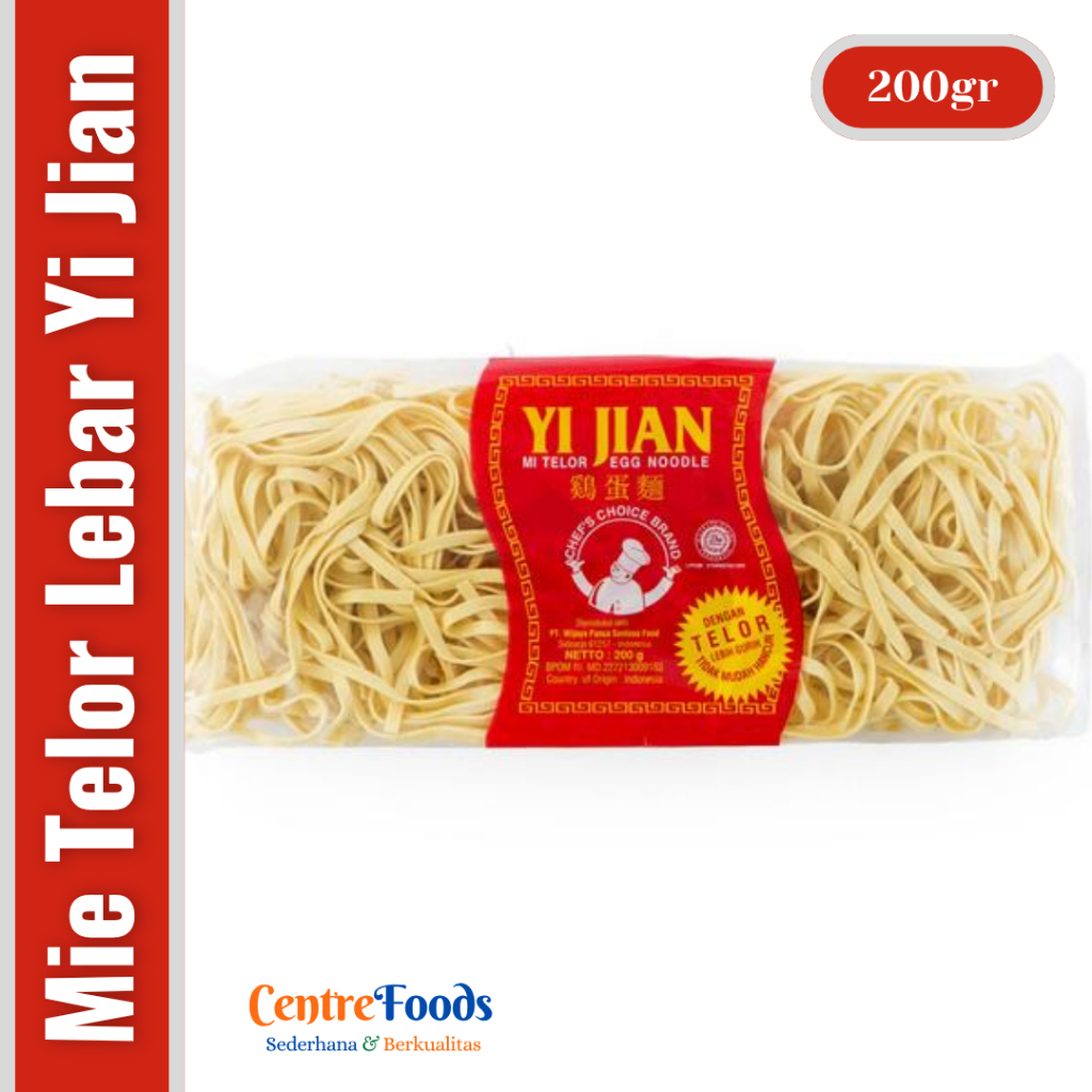 

Mie Telor Lebar / Pipih - Mi Telur Lebar Cap YI JIAN | 200gr [ Harga Per BKS ]
