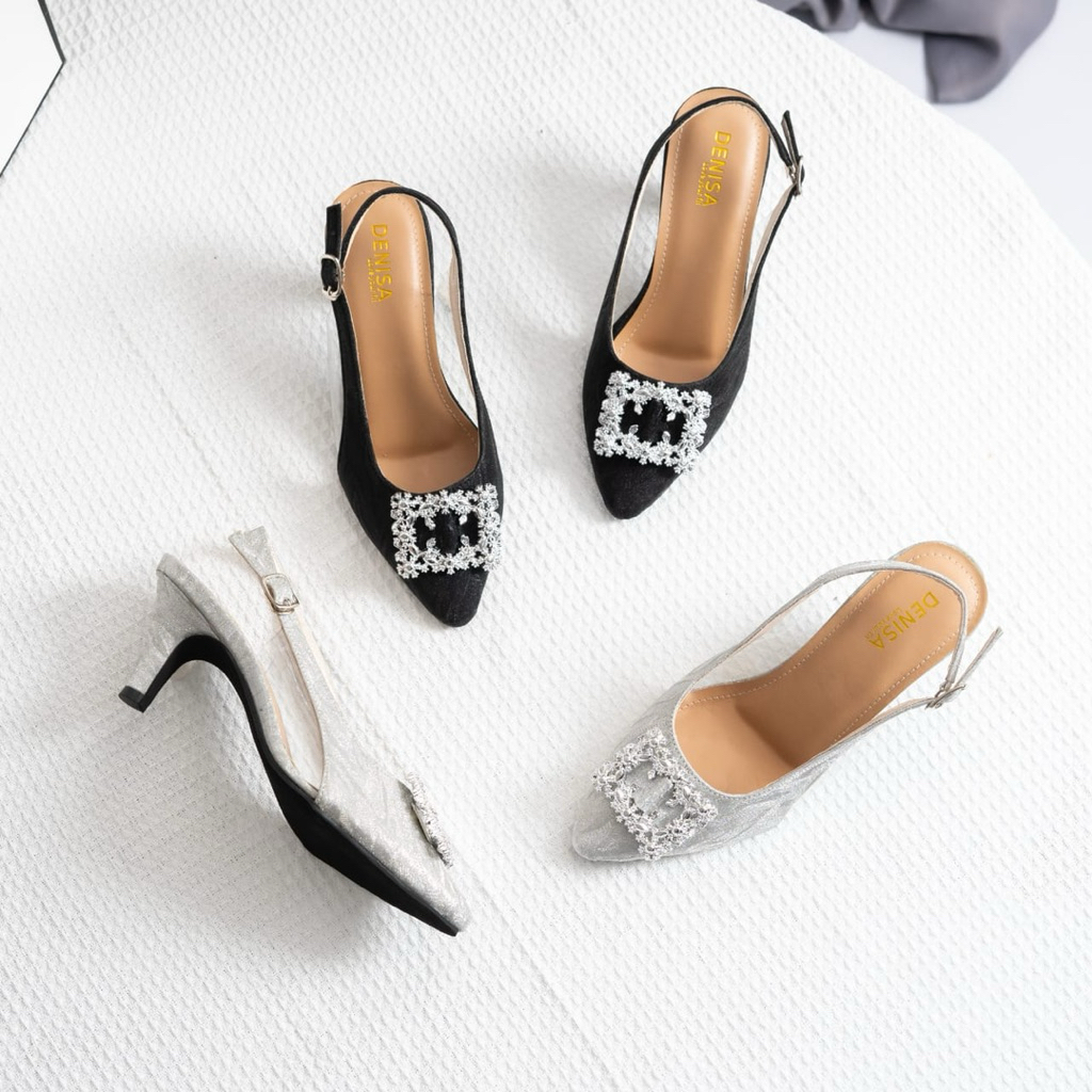 Rindhie 12 Sandal Sepatu Heels Wanita Hak Chunky 5 Cm Tali Gesper Karet Samping Heels