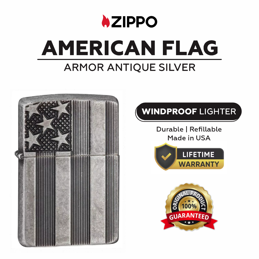 Zippo 28974, American Flag Deep Carved Armor Antique Silver