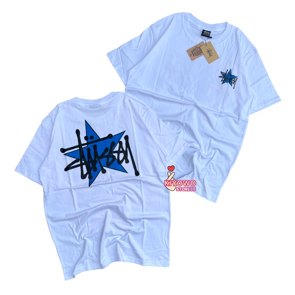 T-SHIRT STUSSY KAOS STUSSY STAR TEE PUTIH PREMIUM FULLTAG KATUN 24S