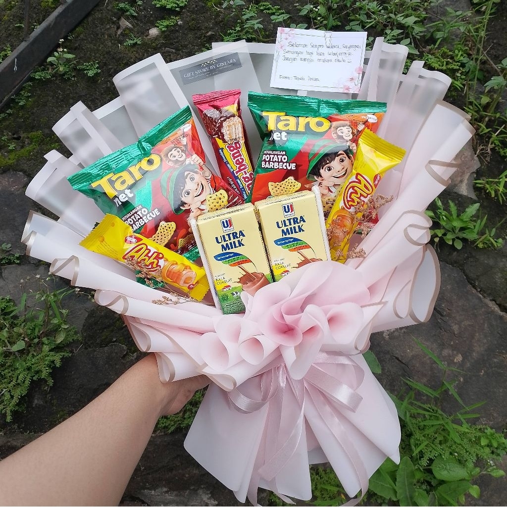 

Buket Snack Medium Isi susu dan Snack random kado ultah anak