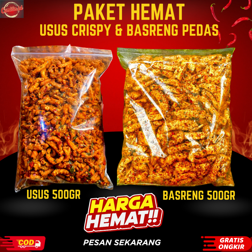 

Paket Hemat Usus Crispy Pedas + Basreng Pedas Daun jeruk 500gr