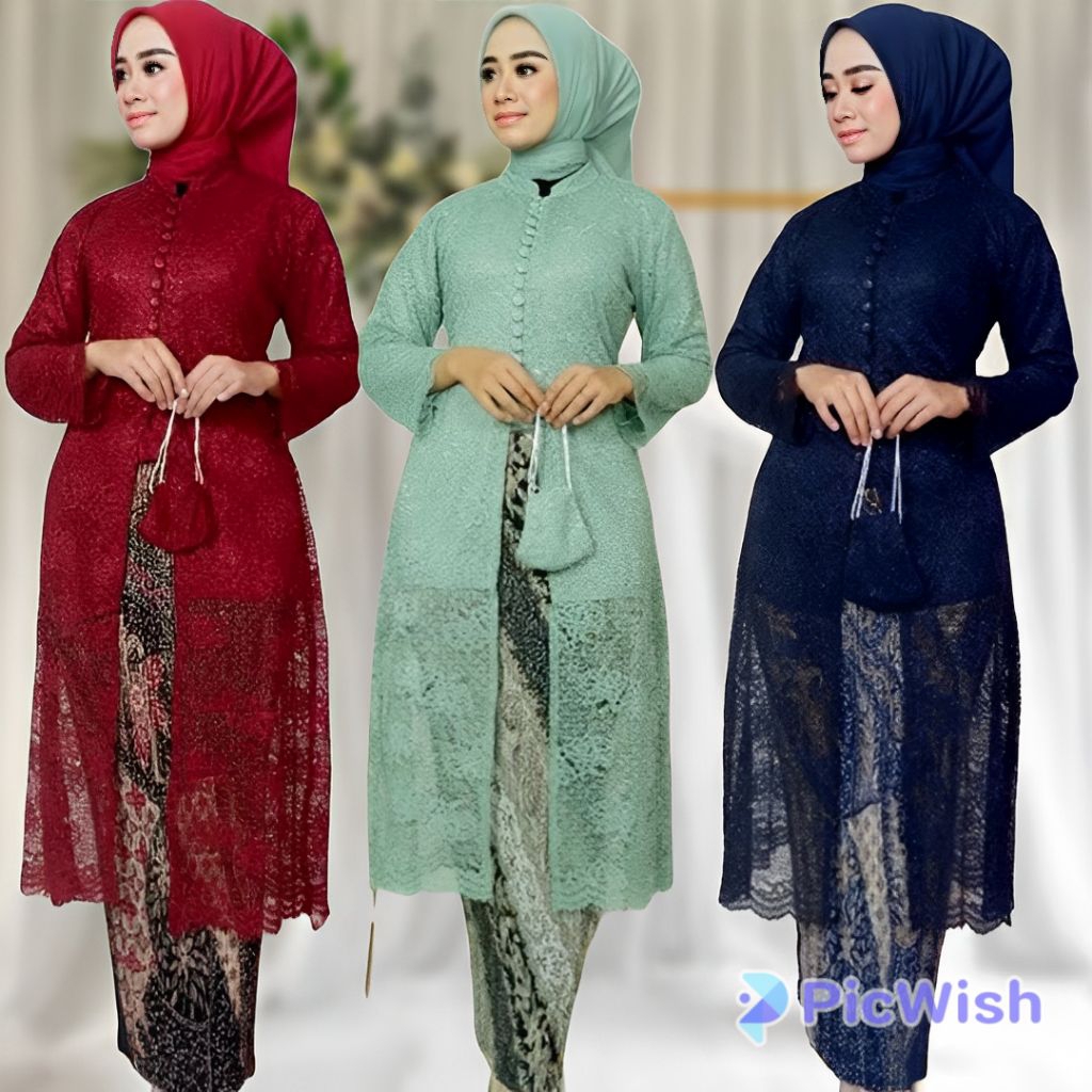 Kebaya Tunik Brukat / Set Kebaya Modern Busui Kancing Seribu Baju Kondangan Muslim Hijab Panjang