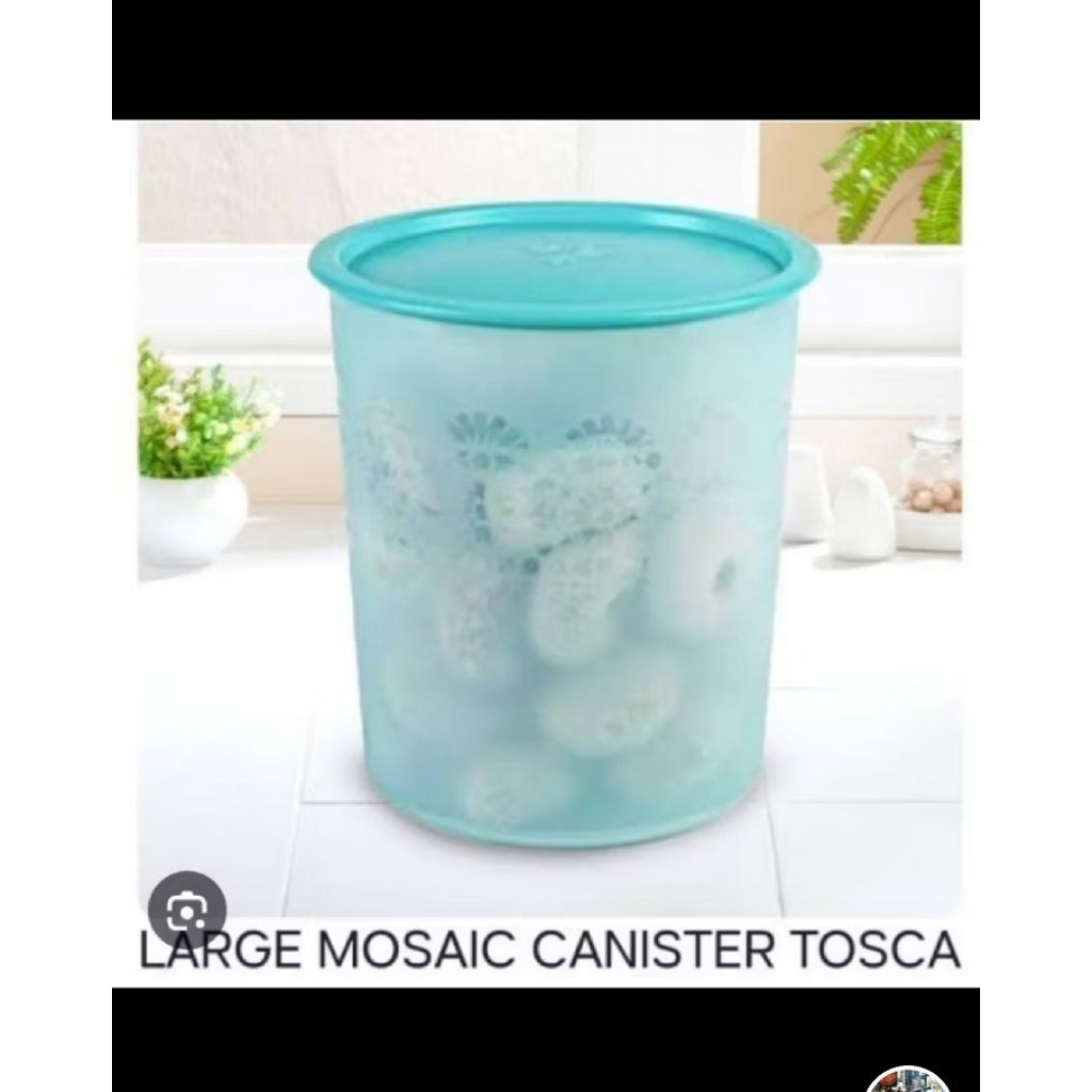 large mosaic canister tupperware blue