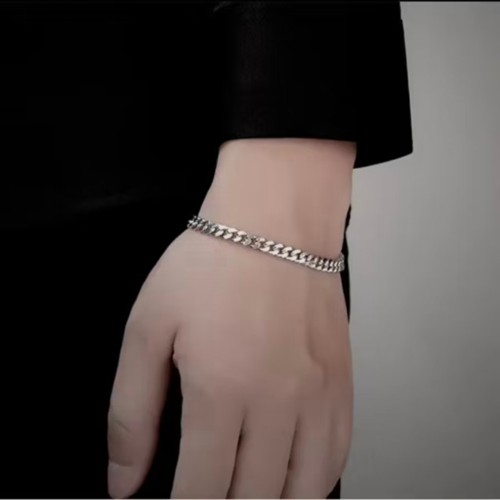 Gelang Tangan Rantai Silver Titanium ASLLI Titanium Tahan air Dan Anti luntur