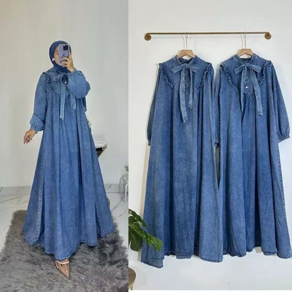 Gamis Jeans Zara Tali Bahan Jeans Tebal