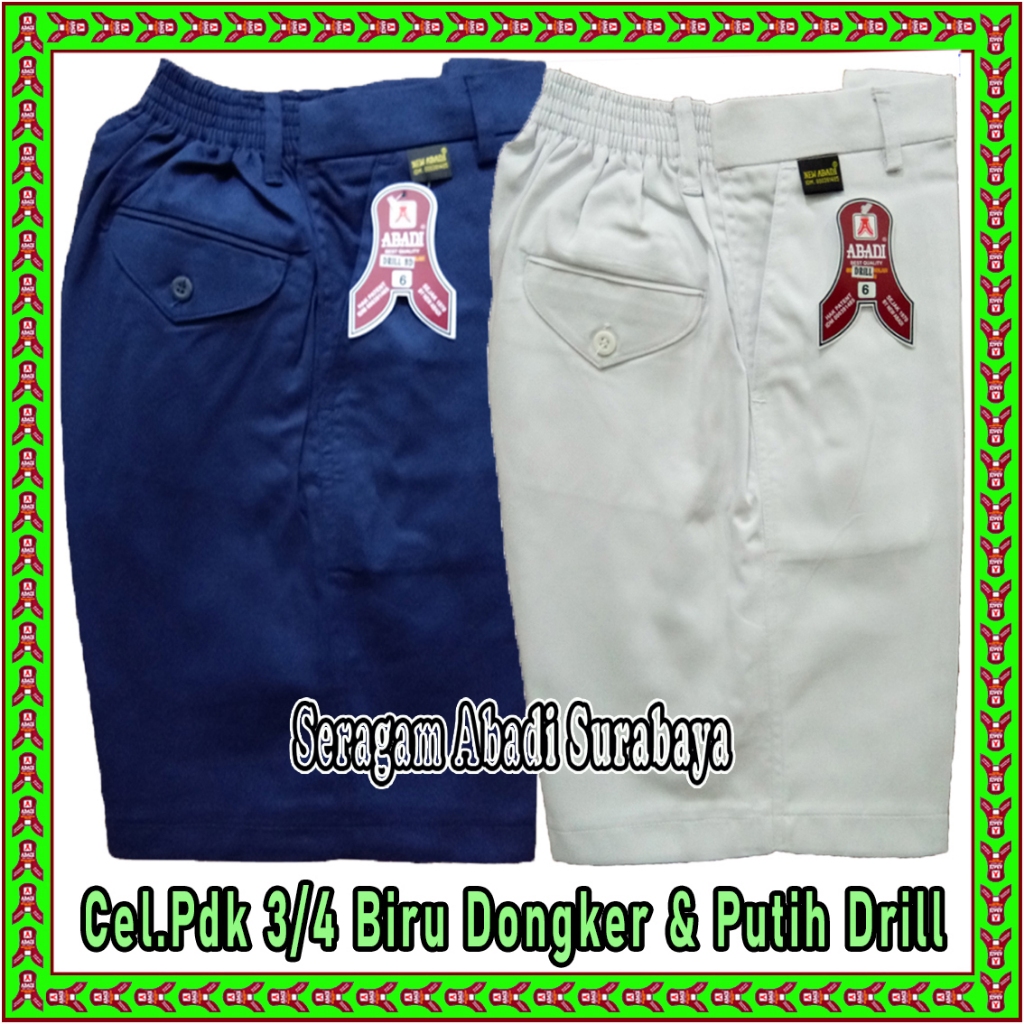 Celana Pendek ¾ Karet Nagata Biru Dongker ( Navy ) & Putih Drill Seragam Abadi