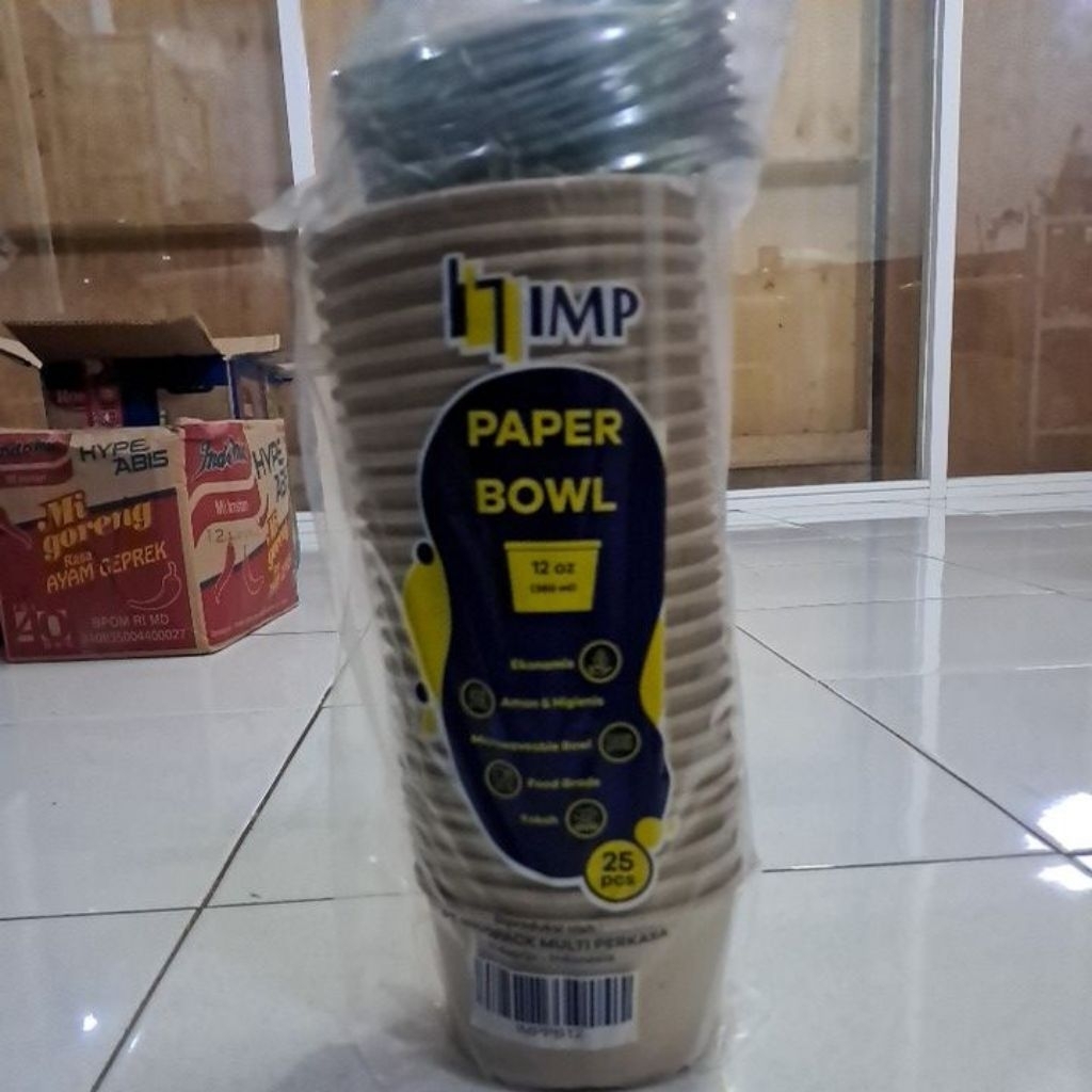 PAPER BOWL 12 OZ 360 ML ISI 25 PCS PLUS TUTUP