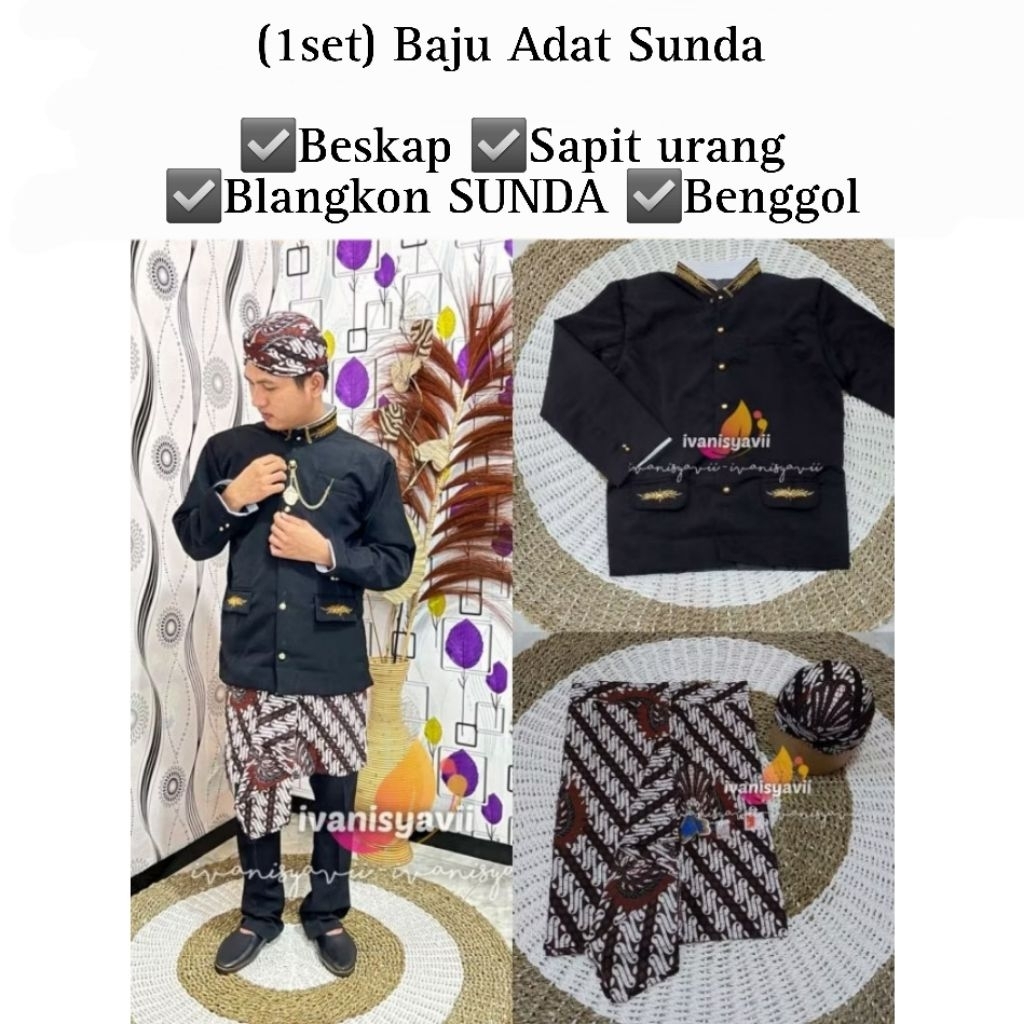 (1set Cowok) Baju Adat / Beskap +Sapit Urang +Blangkon +Benggol | Sunda Bordir- Lereng Garuda