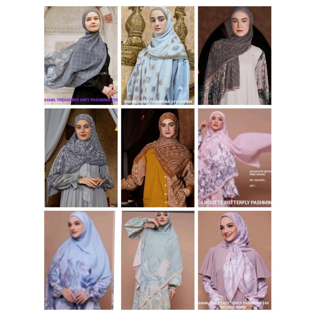 Mandjha Shawl IvanGunawan Motif Ori Pashmina Include Inner=Motif Hijab Segiempat,Ivory,Glint Grey&Ye