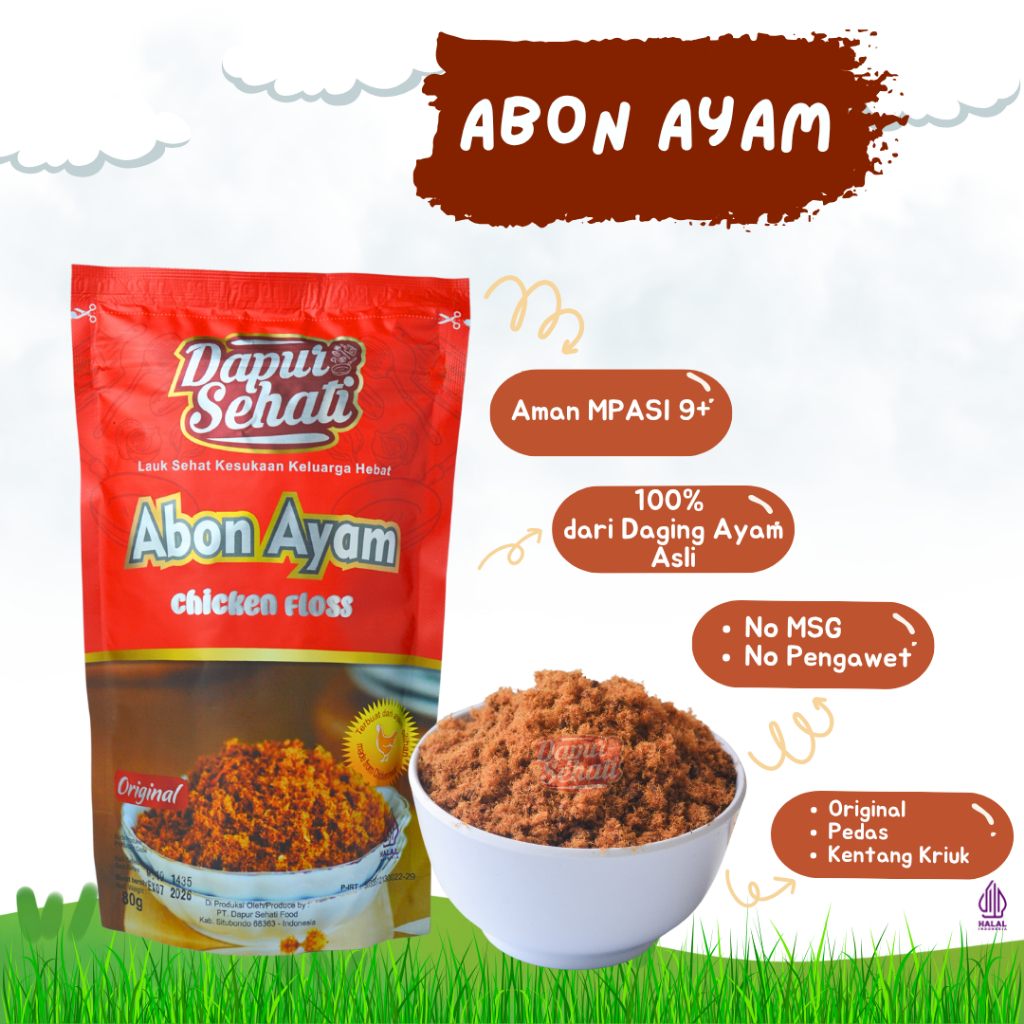 

PREMIUM Abon Ayam DAPUR SEHATI Aman Mpasi 1 Tahun Keatas Non MSG Non Pengawet Halal MUI