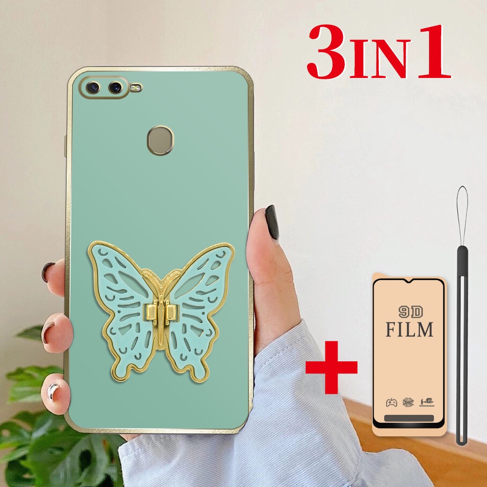 3 dalam 1 Stand Kupu Lipat Casing untuk OPPO A12 A12s A5s A7 Case softcase dengan Pelindung Layar Ke