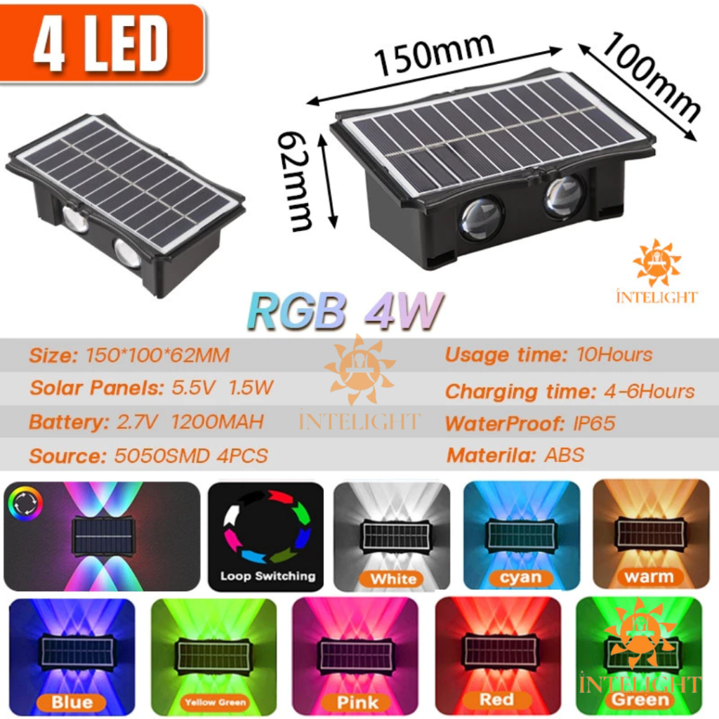 [Intelight]Solar Panel hias LED Lamp Taman Tenaga Surya Outdoor Solar Sensor Light 4 LED RGB Version