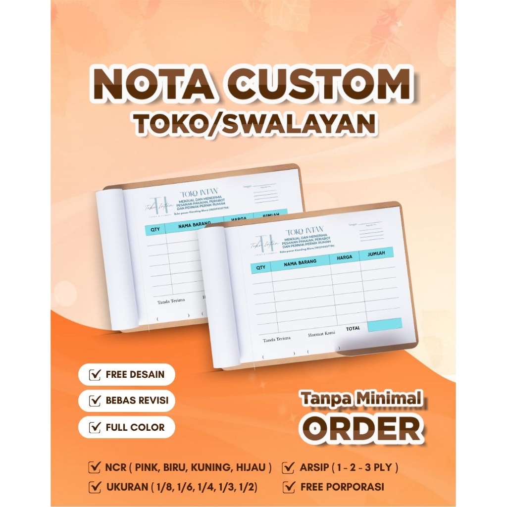 

CUSTOM NOTA TOKO | NOTA SWALAYAN | NOTA WARUNG | NOTA TOSERBA | NOTA SATUAN | NOTA ECERAN | TANPA MINIMAL ORDER | FREE DESAIN | JOGJA | SLEMAN