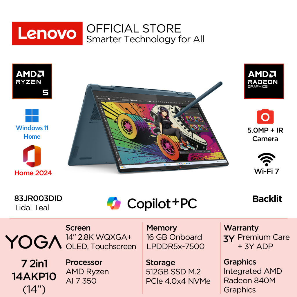 Lenovo Yoga 7 2in1 14AKP10 3DID AMD Ryzen AI 5 340 Win11 16GB 512GB SSD 14" WUXGA OLED Touch 60Hz 10