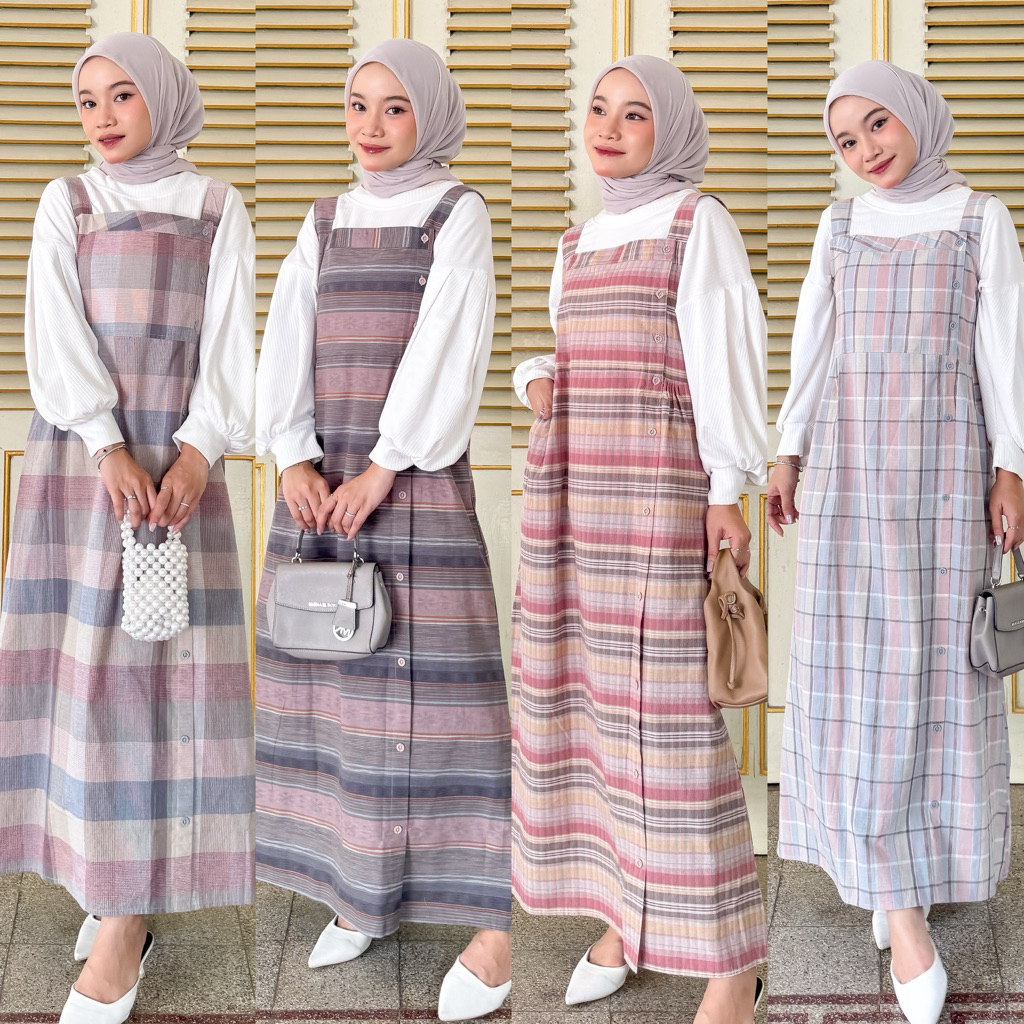 Overall Dress Tree Cotton Gamis Wanita Bahan Katun Triset Overall Motif