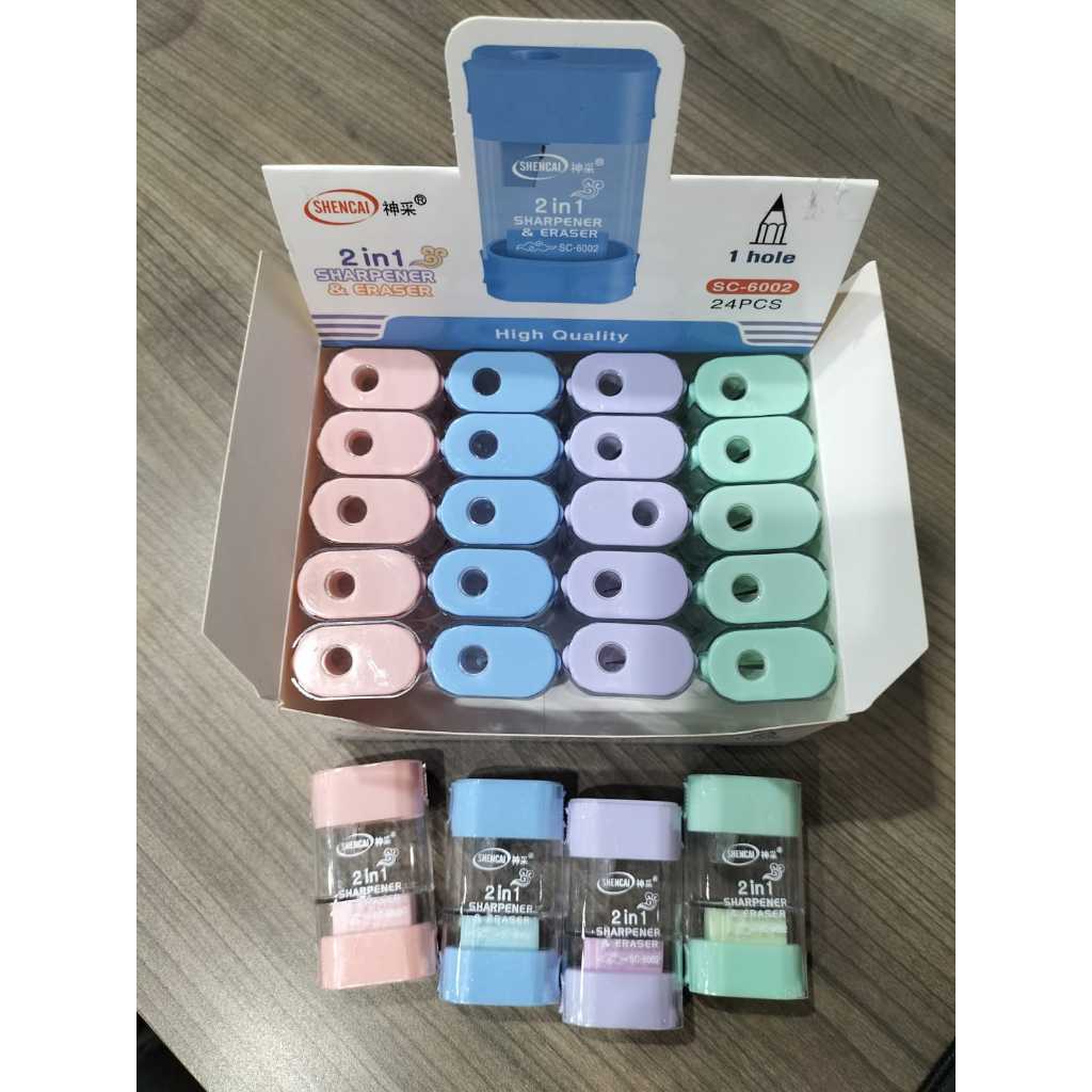 

serutan pensil 2 in 1 dengan penghapus / rautan pensil 2 in 1 / sharpener / pencil sharpener