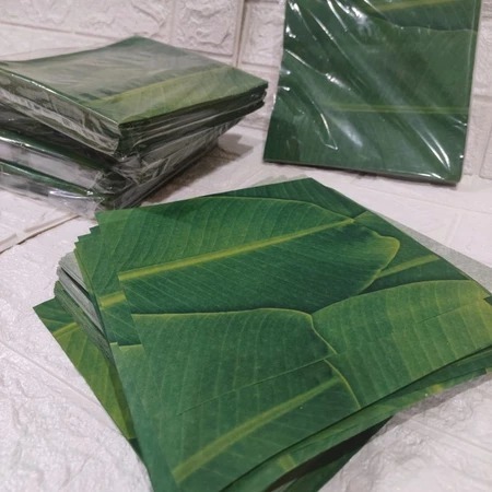 Kertas Bungkus Motif Daun Pisang / Kertas Nasi Laminasi Anti Lengket Ukuran 25x27,5cm ⏪