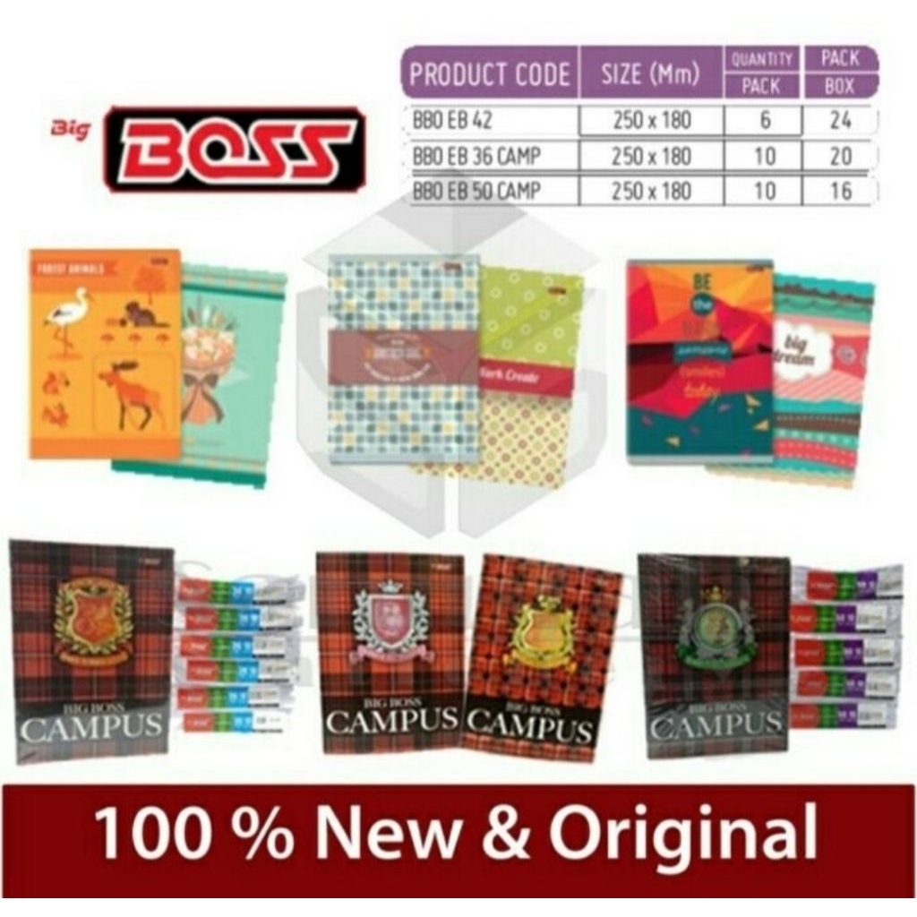 

Buku Tulis Bigboss Campus 36 Lembar / 42 Lembar / 50 Lembar - Pack isi 10 buku.