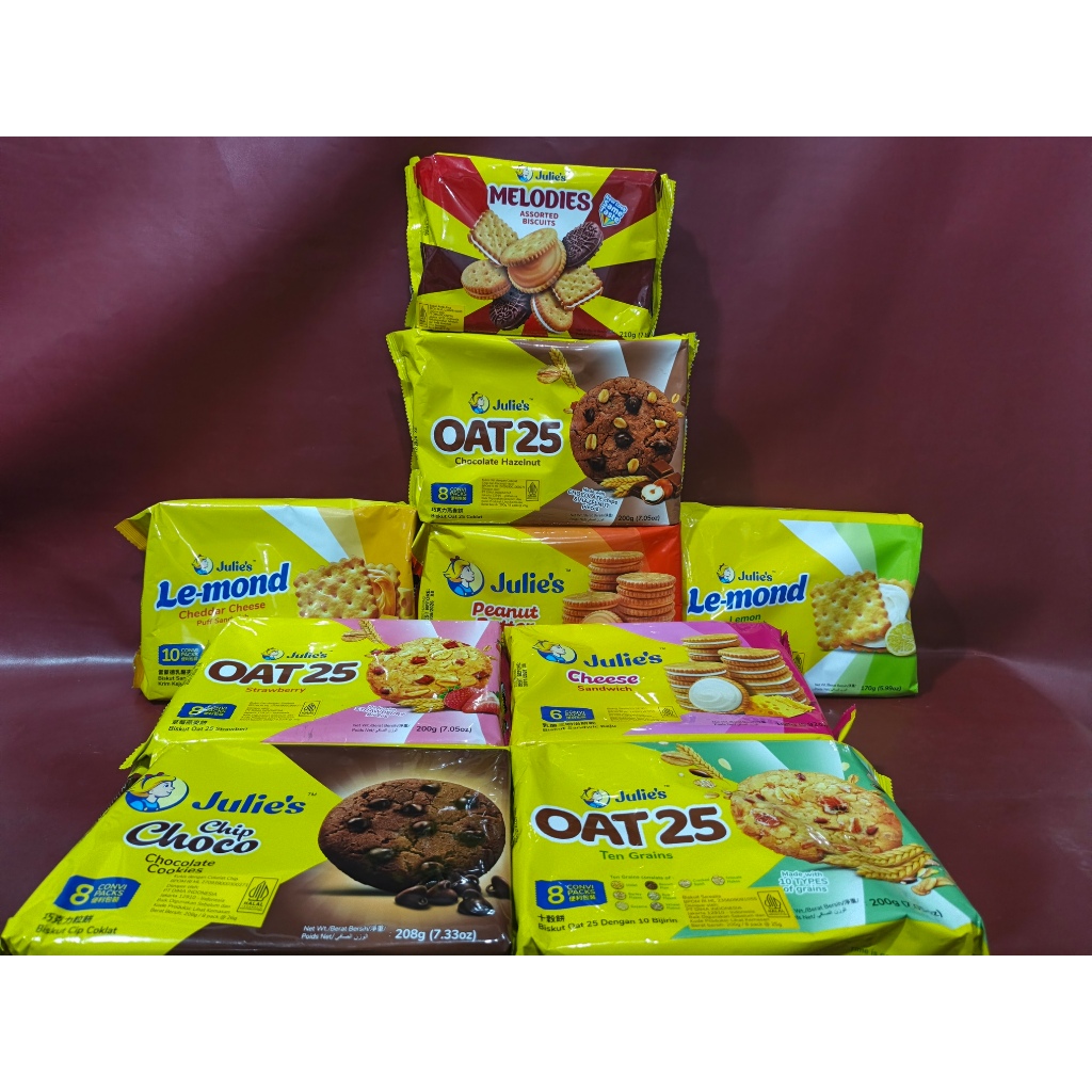 

Julies Biskuit Sandwich Julie's Varian Krim / Le-mond / Oat 25 - Peanut Butter | Cheese Sandwich | Le-mond Cheddar Cheese | Le-mond Lemon Puff | Oat25 Chocolate | Oat25 Strawberry | Oat25 Ten Grains | Choco Chips | Melodies Assorted