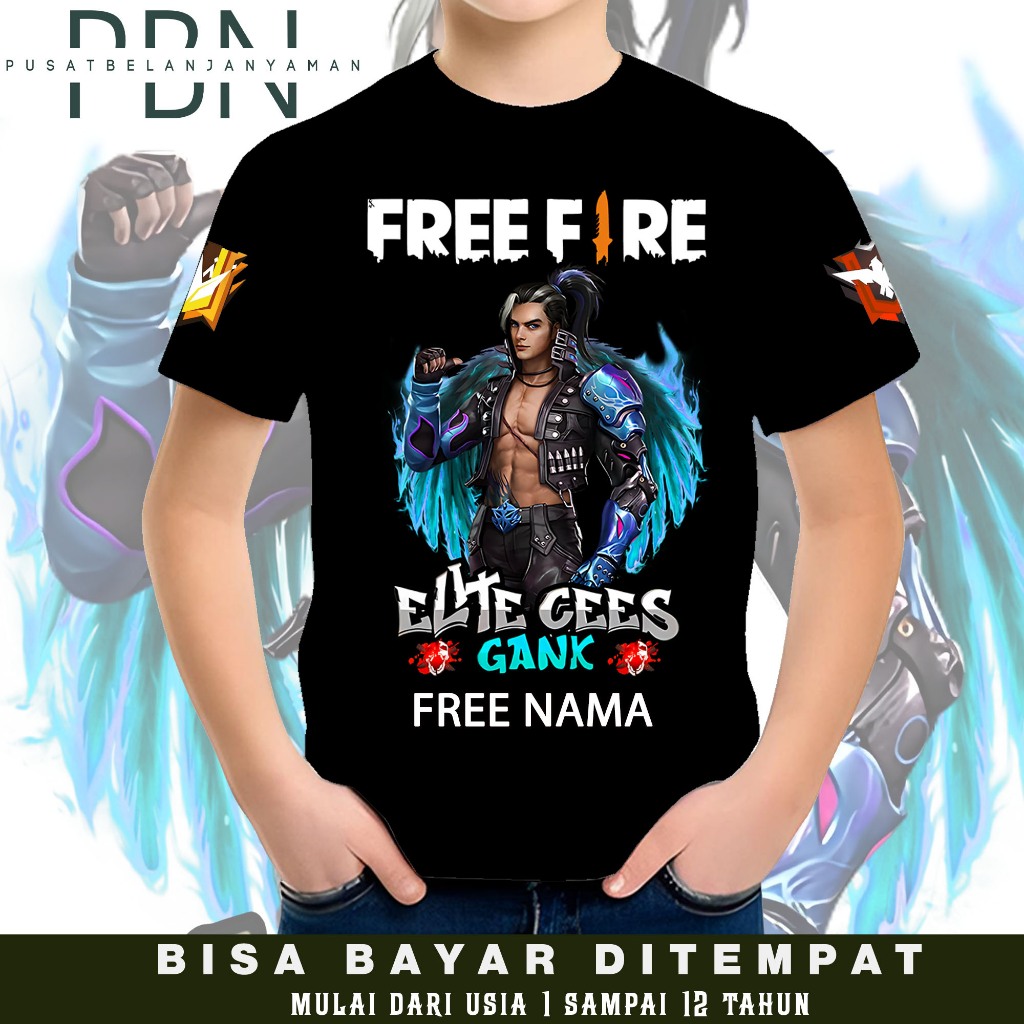 FREE NAMA - Kaos Motif Free Fire Karakter Hayato - Baju Anak Usia 1 Tahun Sampai 12 Tahun - Kaos FF 