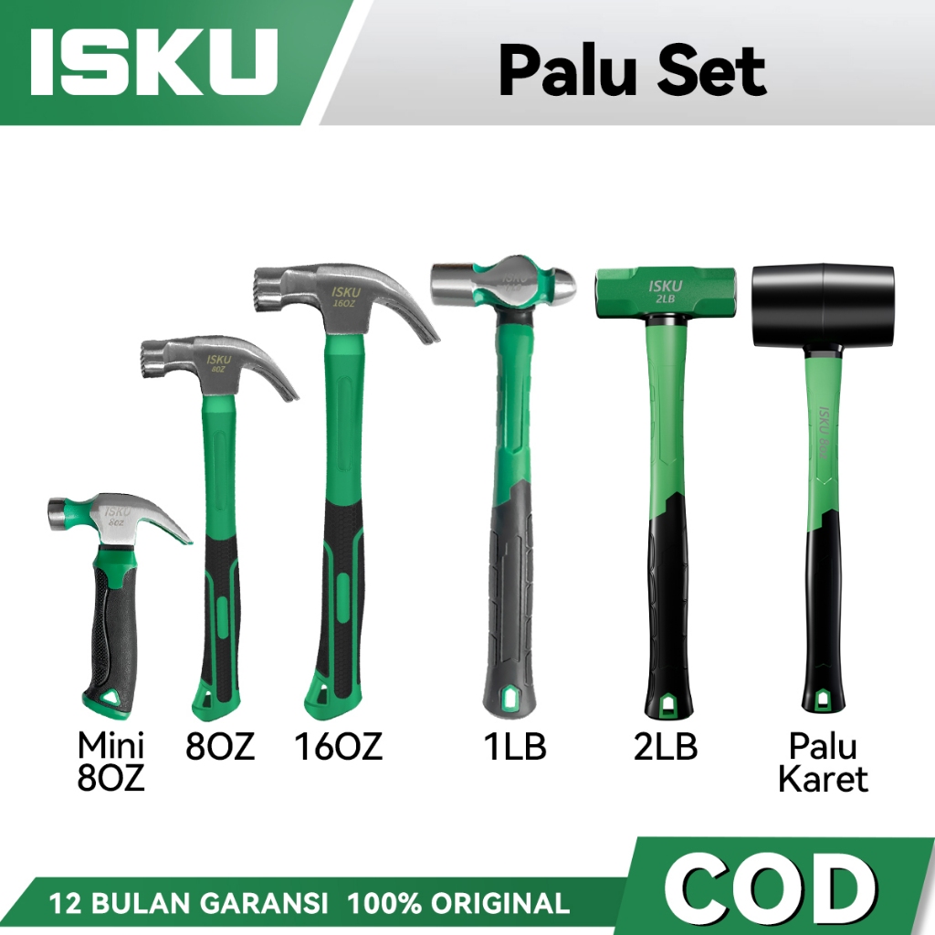 ISKU Palu Set/Palu Kambing Claw Hammer/Palu Konde 1LB/Palu Batu 2LB/Palu Tukang