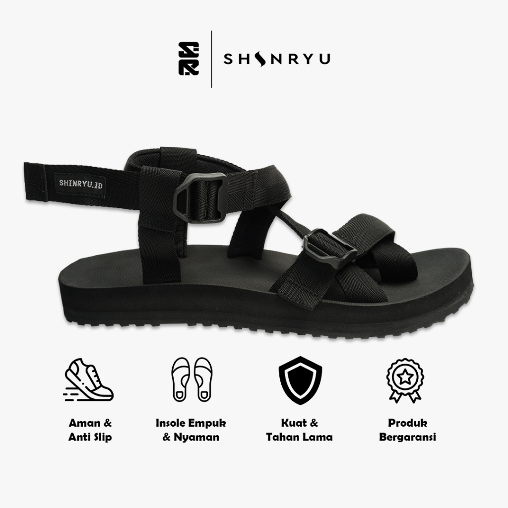 Shinryu.id | Proto Black | Sandal Pria | Sandal Wanita | Sandal Casual | Sandal Travelling