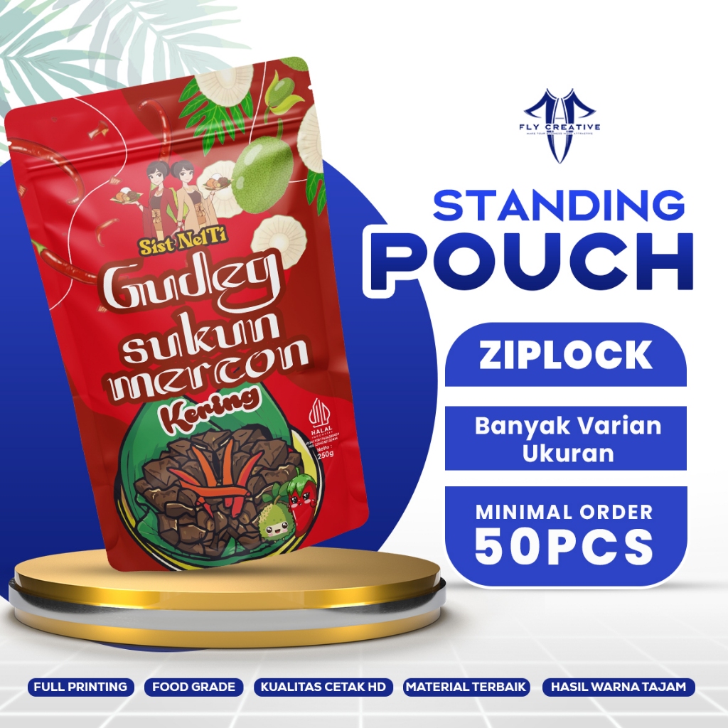 Fly Creative - Cetak Kemasan Standing Pouch Full Printing Custom Makanan Basreng Keripik Kaca Ziploc