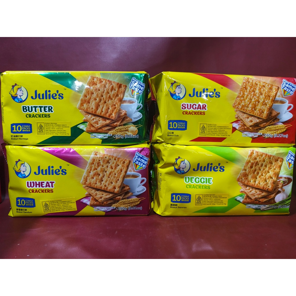 

Julies Crackers Varian Rasa 200g - Butter Crackers | Sugar Crackers | Wheat Crackers | Veggie Crackers