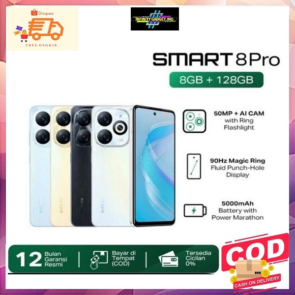 INFINIX Smart 8Pro wifi 16/512GB - Up to 8GB Extended RAM - 68MP OIS Ultra-Sensing Night Camera,7.5i