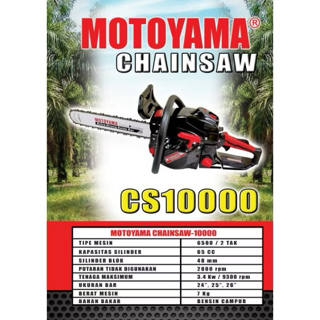 Chainsaw Mesin Potong Kayu MOTOYAMA Tipe CS 10000 Bar Baja 24