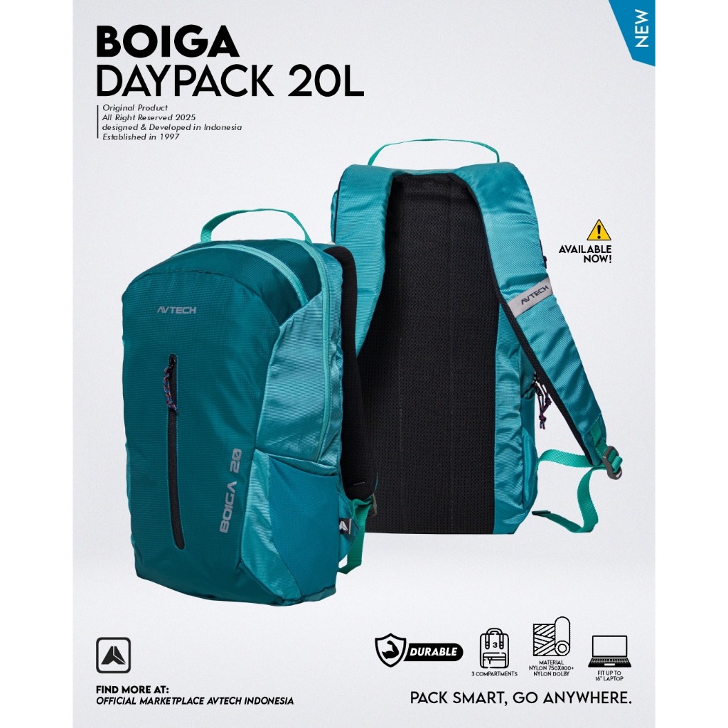 AVTECH - Tas Ransel Daypack Laptop Harian Sekolah Kerja Travel Bag Lifestyle 20 Liter - BOIGA 20